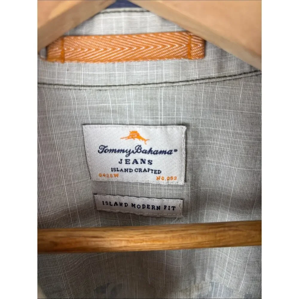 Tommy Bahama Tropical Floral Button Front Shirt Mens L Island Modern Fit Cotton